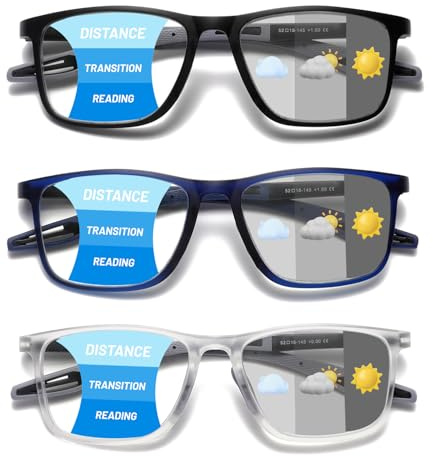 Hubeye Occhiali da lettura sportivo da uomo e donna Lettori ultraleggero TR90 Confortevole Flessibile Occhiali anti luce blu (Nero+Blu+Trasparente, 1.50)