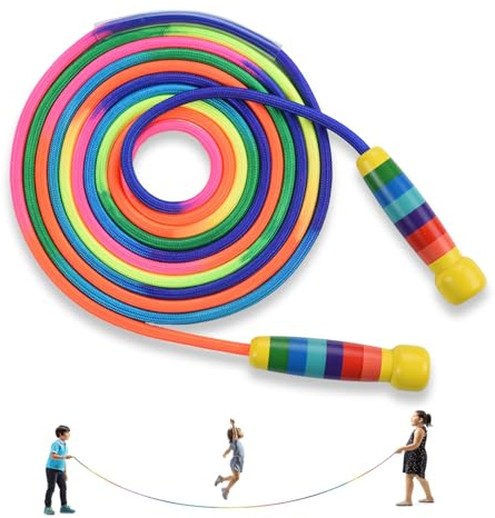 OTraki Comba de Saltar Niños, 5M Jump Rope Arcoíris Comba Crossfit Profesional con Mango De Madera Antideslizante para Niños Y Niñas De 3 a 12 Años, Entrenamiento Físico, Juegos Y Ocio
