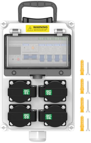 Power Distribution Box 110V，IP65 Weatherproof Breaker Box with NEMA 5-20 Outlet Portable Breaker Panel for Construction Sites, Workshops, Outdoor Events and Temporary Power Supply