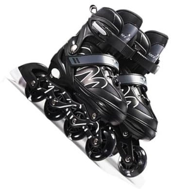 ALCXAZS Hommes réglables Patins à Roues alignées Adulte Fitness Skate Enfants Patins à roulettes Flash Chaussures de Patinage pour garçons débutants, Noir/L