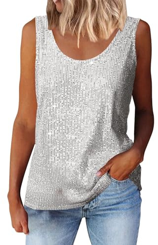 Paljettlinne damer, toppar damer, elegant glitter, festlig kortärmad tröja utan ärmar, sportskjorta, glänsande glitterblus, ärmlös blusskjorta, elegant glittertopp, festival, fest, axelbandströja