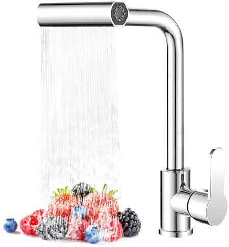 Ruimooto Grifo de cocina, cascada, grifo de cocina con 4 modos, grifo mezclador de cocina de alta presión, acero inoxidable, giratorio 360°, color plateado