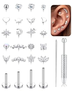 YADOCA 18G Helix Piercing Orecchio Acciaio Chirurgico Argento Ipoallergenico Orecchini Naso con Filettatura Interna Piercing Trago Helix Conch Labbro Labret 6/7/8/10mm