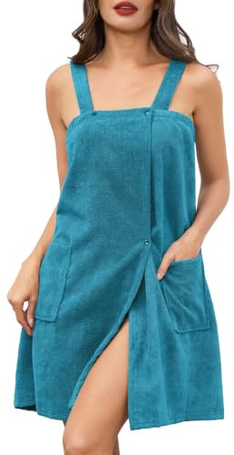 Lovasy Peignoir Serviette de Bain Femme Robe Peignoir Enveloppant Grande Serviette Spa avec Boutons Réglables Paréo de Bain Douce Léger Kilt de Sauna avec Poche