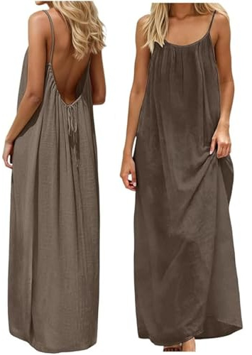 InfiniZer Backless Cami Dress for Women, Casual Long Backless Dress, Vacation Outfits for Women, Perfect Beach Villa Summer Sundress, Solid Color