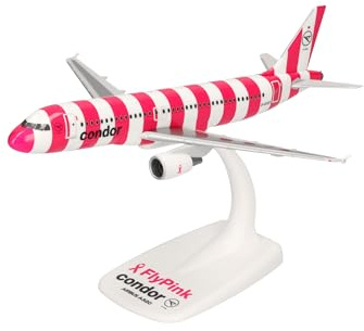 Herpa Snap-Fit modellflygplan Condor Airbus A320 FlyPink Plane, miniatyr i skala 1:200, samlarobjekt, modell med ställ, plast