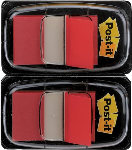 Post-it Index Flags, Medium, Red, 2 Dispensers 25.4 mm x 43.2 mm, 100 Flags - To Mark, Highlight or Color Code Important Information