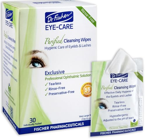 Dr. Fischer Eyelid Wipes - Purified, Non-Irritating, Pre-moistened Eye Wipes for Cleansing Sensitive Skin. Hypoallergenic Make-up Remover (30)
