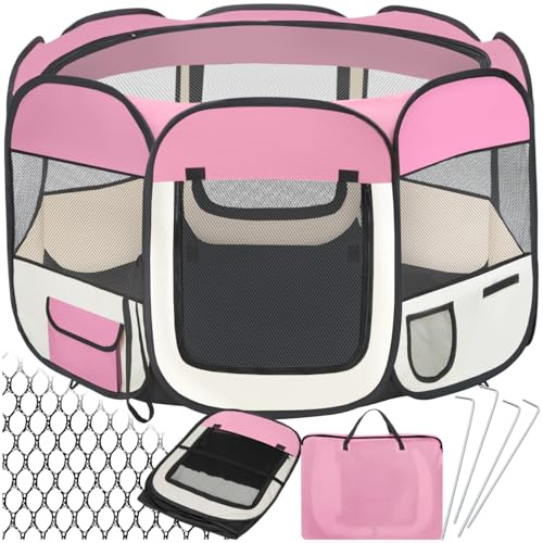 tectake® Box per Animali in Poliestere, Tenda Box per Cani, Recinto per Piccoli Animali, Struttura in Acciaio, Facile da Montare con Sistema Pop-Up, Borsa per Trasporto Inclusa - Rosa