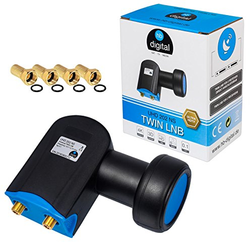 HB-DIGITAL LNB LNC Full HD TV 3D 4K + Kontakte vergoldet + Wetterschutz (ausziehbar) im Set mit F-Stecker vergoldet GRATIS dazu (Twin Ultra, Schwarz)