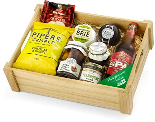 Ploughman's Choice in Wooden Crate - Classic Cheese Gift Set with Real Ale, Mature Cheddar, Brie, Chutney & Pate - Gourmet Cheese Hampers for Men, from Regency Hampers