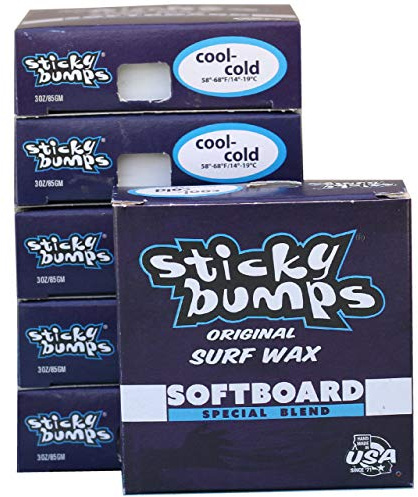Sticky Bumps SoftBoard surf wax Cool-Cold - 6 Pack | Long-Lasting Surfboard Wax | Great Bump Building for Surfing | Non-Toxic, Nature-Safe | For Surfboard surf wax Temps 58°-68°F/20°C below.