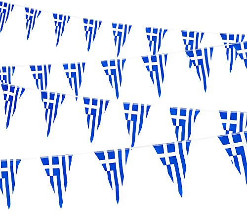 Whaline 30pcs 29.5ft Greek Flag Pennant Banner, Double-Sided, Fade Resistant, Waterproof, Blue & White, Patriotic, National Day, Greece