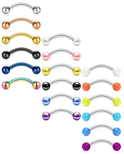 Funseedrr 6-18stk Edelstahl Augenbrauenpiercing Lippenpiercing 16G 8mm Banane Rook Daith Ohr Piercing Barbell