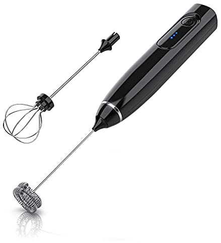 Arendo - elektrischer Milchaufschäumer mit Akku wiederaufladbar - Stab Aufschäumer Doppelquirl, Ballonquirl – Li-Ion 1200mAh - für Kaffee/Latte/Cappuccino – 3 Geschwindigkeiten – Schneebesen