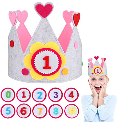 JOYUE Geburtstagskrone für Kinder, Geburtstagskrone Musselin mit Auswechselbaren Zahlen von 0-9, Wendbare Krone Kindergeburtstag für Jungen & Mädchen Geburtstag Party Supplies (Rosa)