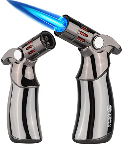 Torcia a butano, Premium doppia fiamma grande torcia accendino da cucina con blocco di sicurezza regolabile ricaricabile Soffio culinario multiuso
