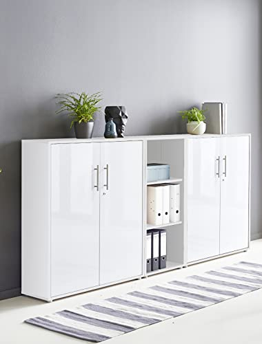 Schrankwand TABOR 8 Büroregal Aktenschrank Büroschrank abschließbar in diversen Farbvarianten (weiß/weiß Hochglanz)