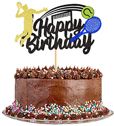 1 décoration de gâteau de tennis « Alles Gute zum Geburtstag » - Décoration de gâteau pour joueur de tennis - Décoration de gâteau pour homme et garçon - Accessoire de fête d'anniversaire