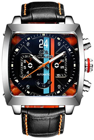 NECEHY Montre carrée pour Homme en Cuir Lumineux Multifonction entièrement Automatique mécanique Montre Automatique
