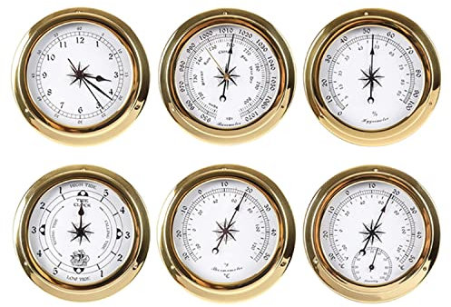 RUNLAIKEJI Station météo traditionnelle, baromètre, thermomètre, hygromètre, horloge, thermomètre et hygromètre, marée, station météo intérieure et extérieure, baromètres instruments météorologiques