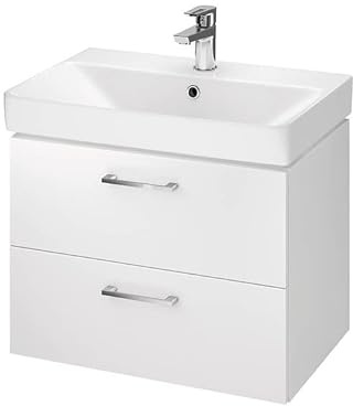 BAD LAND Waschbeckenunterschrank Lara Mille Slim 60cm Weiß Badmöbel Badezimmerschrank Keramikwaschbecken 2-Schubladen