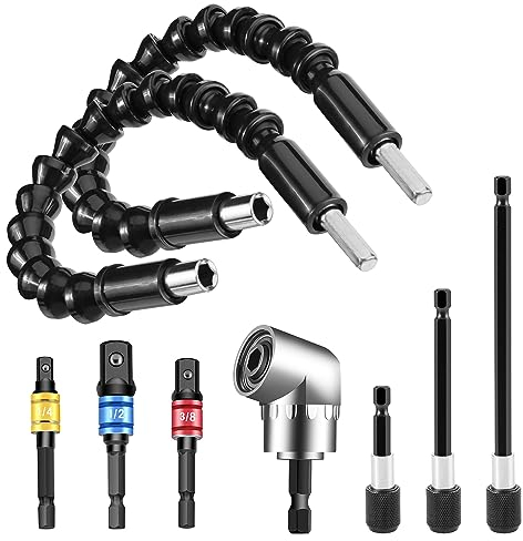 Winkelschrauber Bohraufsätze, 105° Winkelgetriebe, 2 x Bohrer Verlängerung Flexibel, 3 x Magnetisch Bit Verlängerung, 3 x Steckschlüssel Adaptersatz für akkuschrauber Set