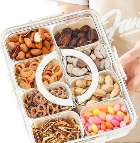 HOSPAOP Snackteller mit Fächern, Snackschale mit Deckel, Kunststoff Snackbox Snack Schalen Set Auslaufsicher, Snacktablett Organizer für SüßIgkeiten Candy Veggie Keks Nüsse Desserts Obst