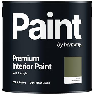 Hemway - Premium Interior Paint - Dark Moss Green 2.5 L | Indoor Matt Finish, Acrylic & Water-Based Emulsion | Quick Dry & High Coverage for the Kitchen, Bathroom & Bedroom