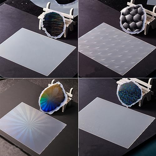4 Pieces Silicone Holographic Inlay Sheets Effect Fillers Insert Patterns for Resin Epoxy Casting Mold DIY Craft Adding Laser Artwork Coaster Decorative Mat