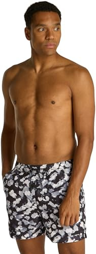 Calvin Klein Men’s Printed Medium Swim Shorts with Drawstring, Multicolor (Ck Layered Floral Black AOP), S