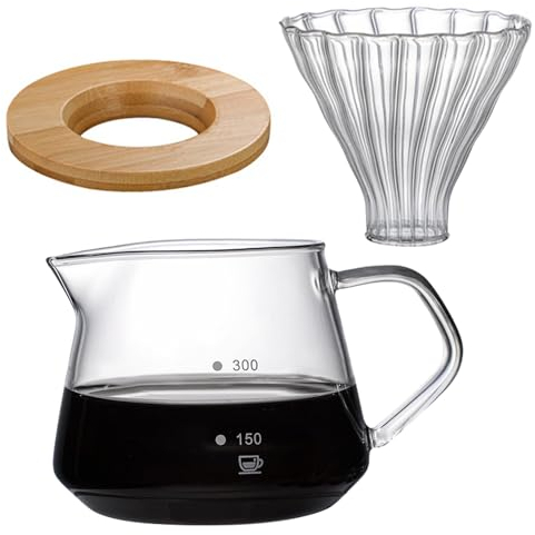 Pour Over Kaffebryggare, Glas Pour Over Kaffebryggare med Glas Kaffe Dropp/Filter, Borosilikat Glas Karaff Dropp Kaffebryggare Set för Hem eller Kontor(#1)