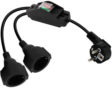 RIIEYOCA Câble d'extension de Contact de Protection avec Interrupteur Indépendant, Prise 90 sur Double Prise, Câble d'extension de Courant étanche 16A / 250V pour Une Utilisation en Extérieur (Noir)