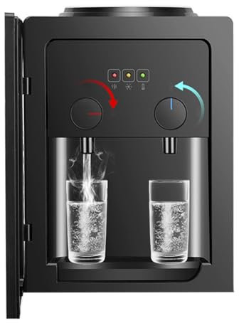 Dispensador de agua eléctrico, mini dispensador de agua portátil, fuente de agua caliente y fría para oficina, hogar, negro (la temperatura del agua de refrigeración es temperatura ambiente)