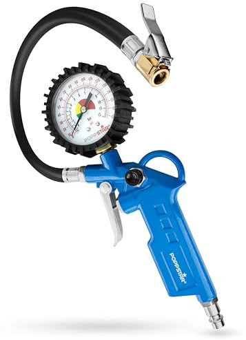 Poppstar Reifenfüller-Messgerät, Manometer-Messbereich: 0-12 bar, Durchmesser: 63 mm, Schlauchlänge: 400 mm