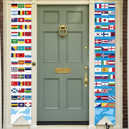Hooqict 2 x Weltflaggen-Banner, Veranda-Schild, internationale Länderflaggen für Reisen um die Welt, Party-Dekorationen, Klassenzimmer, Fußball, Geburtstag, Partyzubehör, Willkommensschild