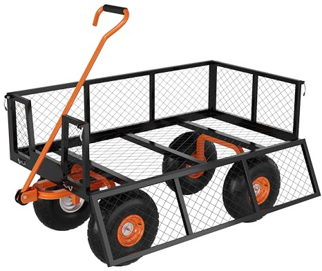 GarveeLife Heavy Duty Steel Garden Cart, 500 LBS Capacity 3 in 1 Pullable Garden Wagon with 10 in Wheels, for Gardening Soil, Tools, and Plant Transport