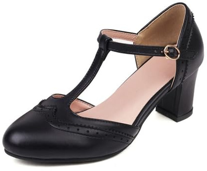 MODSGUE Sandalias clásicas y retro de los años 20 para mujer, zapatos de tacón Gatsby Oxford, estilo vintage de los años 50, redondas, con correa de tobillo, zapatos de verano, Negro , 37 EU
