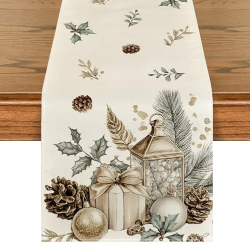 Artoid Mode Chemin de table en forme de pommes de pin - Décoration de table d'hiver, décoration de fête/vacances - 40 x 140 cm