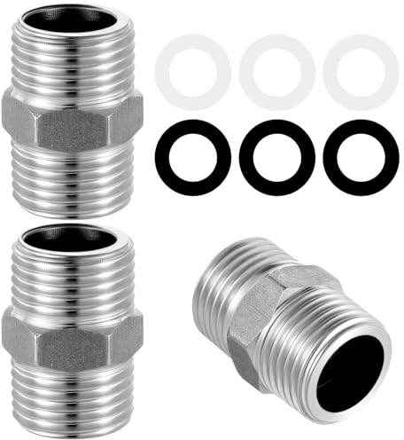 MBAIYO 3 conectores de extensión de manguera de ducha, adaptador de tubo de cabezal de ducha de acero inoxidable G1/2 a G1/2, adaptador de manguera de lavado utilizado para conectar dos tubos, incluye