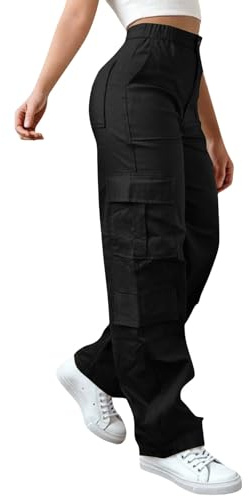 Pantalon cargo extensible à jambe large pour femme bootcut - 6 poches utilitaires - Taille haute élastique ample - Coupe ample - Pantalon évasé pour randonnée, marche, combat - Bas décontractés de