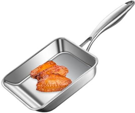 Padella antiaderente – 19 cm 3 strati in acciaio inox, padelle quadrate in ferro profondo, pentole da cucina resistenti, padella leggera antiaderente per campeggio cucina all'aperto