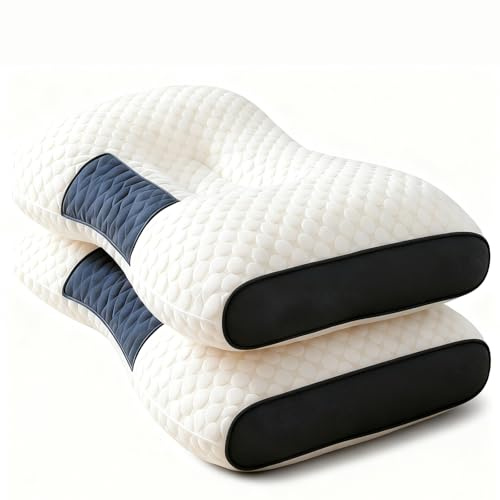 MIMOCASA Almohada Cervicales y Cuello - 2 Pcs Almohada Ergonómica para Masaje de Ayuda para Dormir, Adecuada para Todas Las Posturas de Sueño, 65×43cm