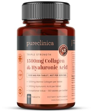 UltraColl Collagen & Hyaluronic Acid 1500mg – 180 Tablets (6 Month Supply) | High Strength Marine Collagen Types I, II, III, VII | Anti-Ageing, Skin Elasticity, Joint Support, UK Made