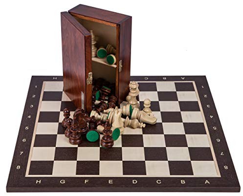 Square - Professionnel Set Tournoi Échecs No 6 WENGE + 2 x Extra Dames - Échiquier en Bois + Pièces d'échecs - Staunton 6