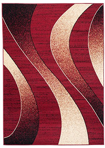 Carpeto Modern Teppich Rot 160 x 230 cm Wellen Muster Kurzflor Monaco Kollektion