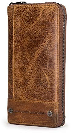 CONTACTS RFID Blocking Echtleder Herren Reißverschluss um Brieftasche Karte Telefonhalter Münzkupplung Geldbörse Organizer (Braun)