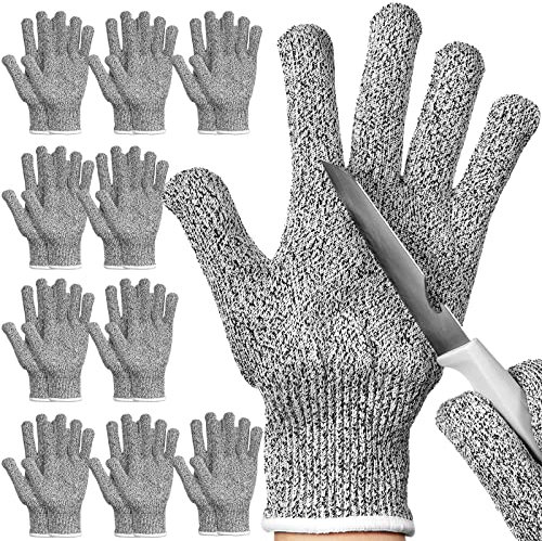 Chuarry 10 Pairs Cut Resistant Gloves Cutting Proof Gloves Level 5 Protection Kitchen Cuts Glove for Shucking Fish(Large,Gray)