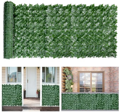 Decorative Artificial Ivy Fence Screening, 3m x 1m Garden Fence Artificial Leaf Green Hedge Roll,Privacy Fencing Ivy Screen Panel,Leaf Trellis Decking for Balcony, Outdoor Wall Decoration