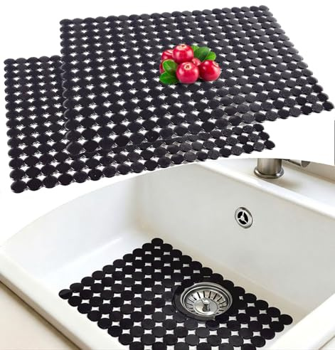 Tapis D'évier de Cuisine, Lot de 2 Tapis d'évier Découpable,Tapis évier Décoratif, Tapis de Protection d'évier en céramiqu/Acier Inoxydable,Drainage Rapide,Contre la Aaleté et les Rayures, 30 x 40 cm